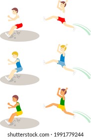 Track and field athletes doing the long jump