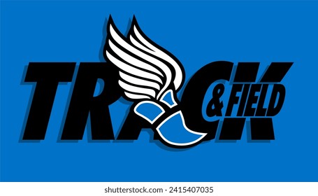 track and field design with winged foot for school, college or league sports