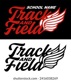 track and field design with wings for school, college or league sports	