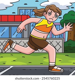 Track and Field Female Athlete Running Colored 