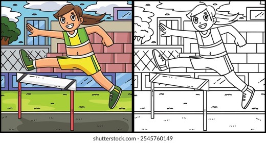 Track and Field Female Jumping Hurdle Illustration