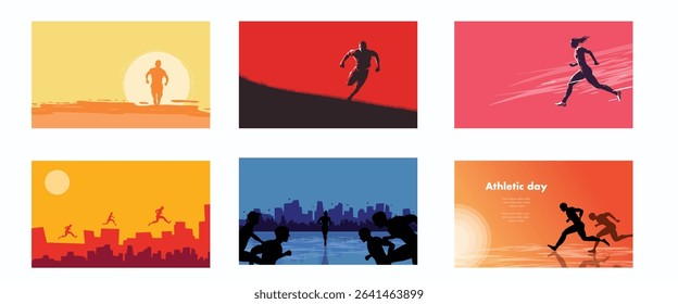 Track And Field Running Silhouette Sport Bundle Set