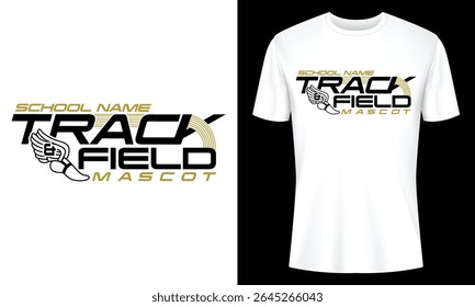 Track and Field School T Shirt Design with Winged Shoe Mascot