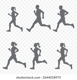 Track and field. silhouettes of a young man starting running a marathon on Transparent Background. EPS 10.