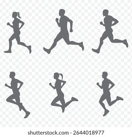 Track and field. silhouettes of a young man starting running a marathon on Transparent Background. EPS 10.
