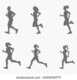 Track and field. silhouettes of a young man starting running a marathon on Transparent Background. EPS 10.
