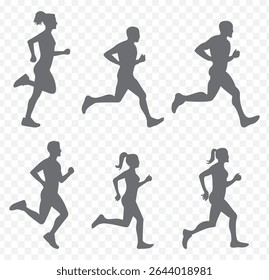 Track and field. silhouettes of a young man starting running a marathon on Transparent Background. EPS 10.