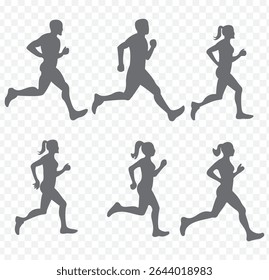 Track and field. silhouettes of a young man starting running a marathon on Transparent Background. EPS 10.