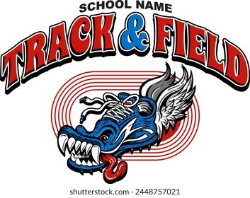 track and field team design with crazy winged foot for school, college or league sports