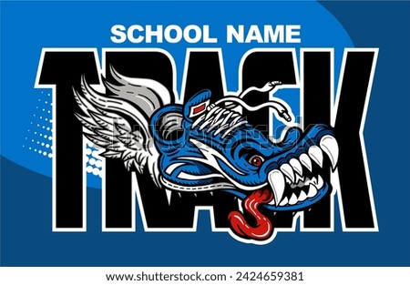 track and field team design with crazy winged track foot for school, college or league sports