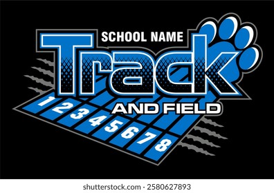 track and field team design with paw print for school, college or league sports