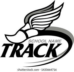 track and field team design with winged foot for school, college or league