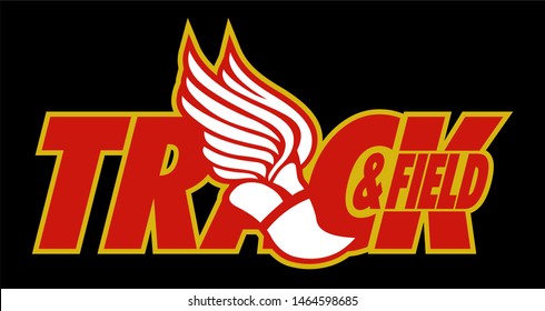 track and field team design with winged foot for school, college or league
