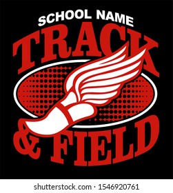 track and field team design with winged foot for school, college or league