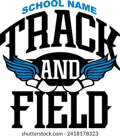 track and field team design with winged foot for school, college or league sports