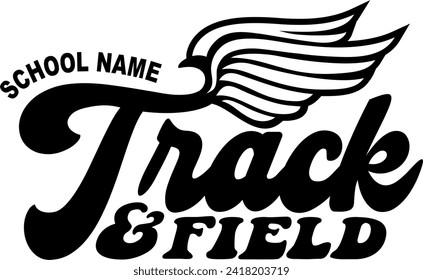 track and field team design with winged foot for school, college or league sports