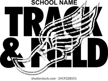 track and field team design with winged foot for school, college or league sports