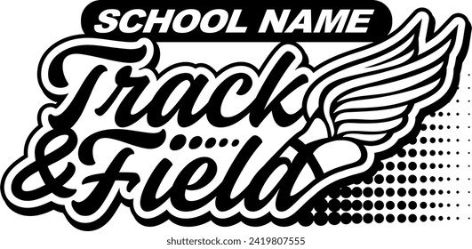 track and field team design with winged foot for school, college or league sports