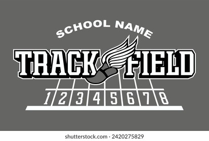 track and field team design with winged foot for school, college or league sports