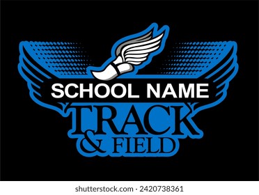 track and field team design with winged foot for school, college or league sports