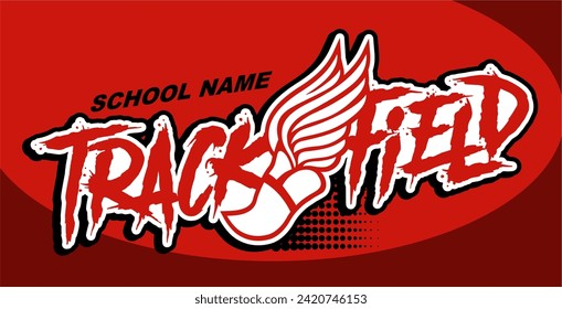 track and field team design with winged foot for school, college or league sports