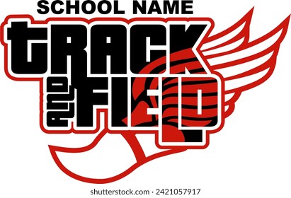 track and field team design with winged foot for school, college or league sports