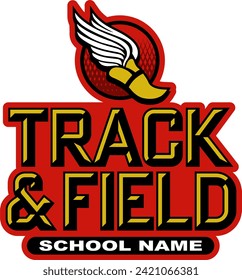 track and field team design with winged foot for school, college or league sports
