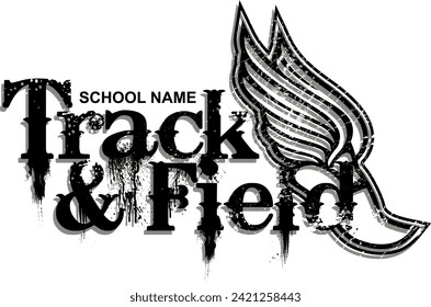 track and field team design with winged foot for school, college or league sports