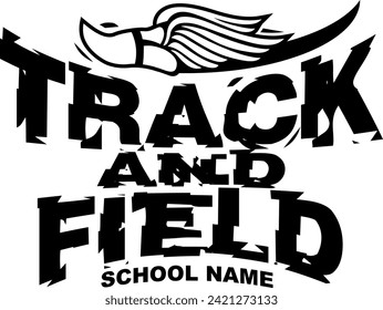track and field team design with winged foot for school, college or league sports