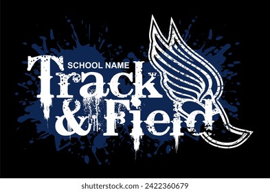 track and field team design with winged foot for school, college or league sports