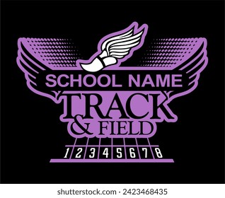 track and field team design with winged foot for school, college or league sports