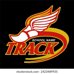 track and field team design with winged foot for school, college or league sports