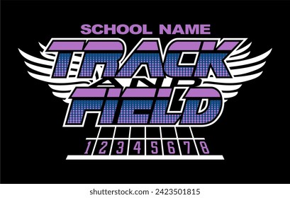 track and field team design with winged foot for school, college or league sports