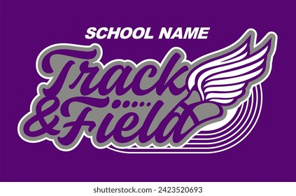 track and field team design with winged foot for school, college or league sports