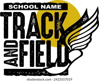 track and field team design with winged foot for school, college or league sports