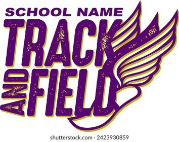 track and field team design with winged foot for school, college or league sports