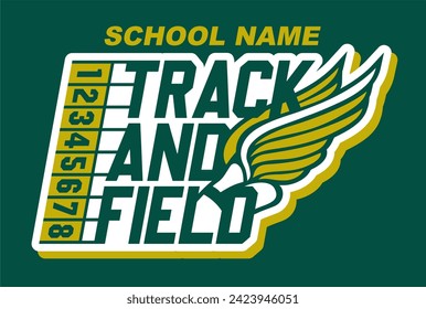 track and field team design with winged foot for school, college or league sports