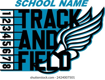 track and field team design with winged foot for school, college or league sports