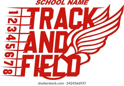 track and field team design with winged foot for school, college or league sports