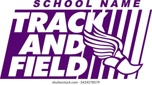 track and field team design with winged foot for school, college or league sports