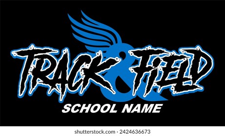 track and field team design with winged foot for school, college or league sports