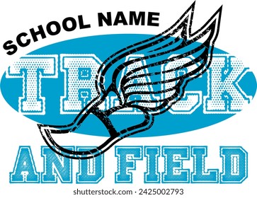 track and field team design with winged foot for school, college or league sports