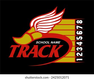 track and field team design with winged foot for school, college or league sports