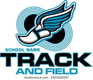 track and field team design with winged foot for school, college or league sports