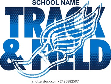 track and field team design with winged foot for school, college or league sports