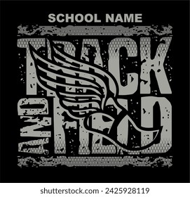 track and field team design with winged foot for school, college or league sports