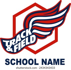 track and field team design with winged foot for school, college or league sports