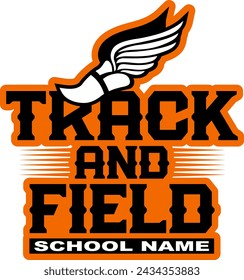 track and field team design with winged foot for school, college or league sports