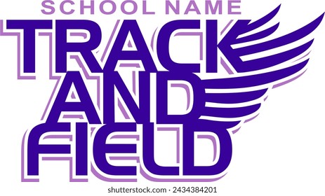 track and field team design with winged foot for school, college or league sports