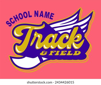 track and field team design with winged foot for school, college or league sports